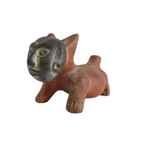 Pre-Colombian Terracotta Colima Dog Figure Replica w/ Human Face Mask 6"x 3"x 3"